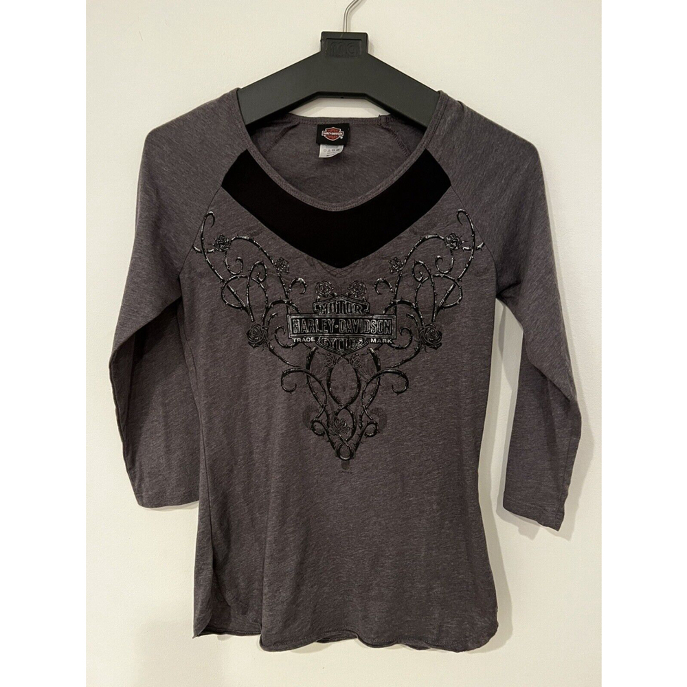 Harley-Davidson Women's T-Shirt Charcoal Skull Short Sleeve Fink Zanesville M